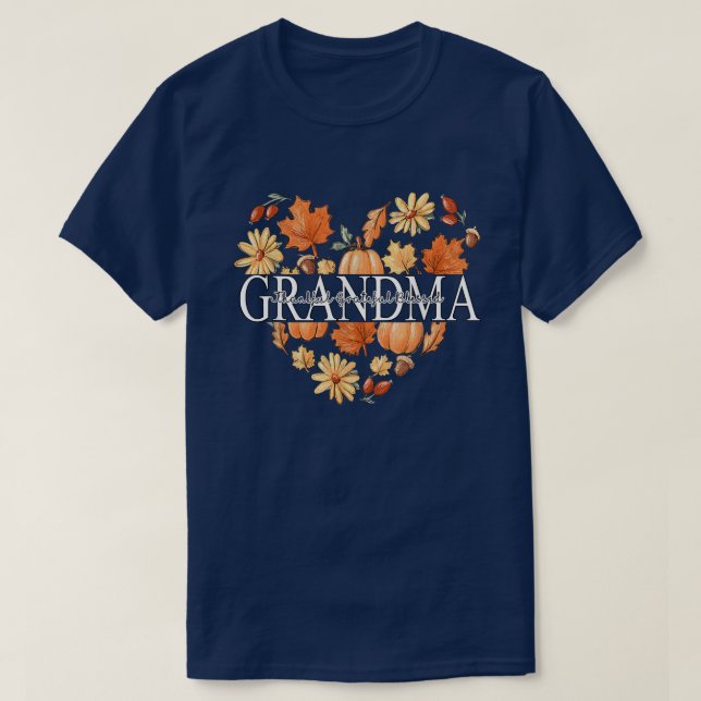 T-shirt Grand-mère Merci Grateful Blessé Bonjour Automne A (Design devant)