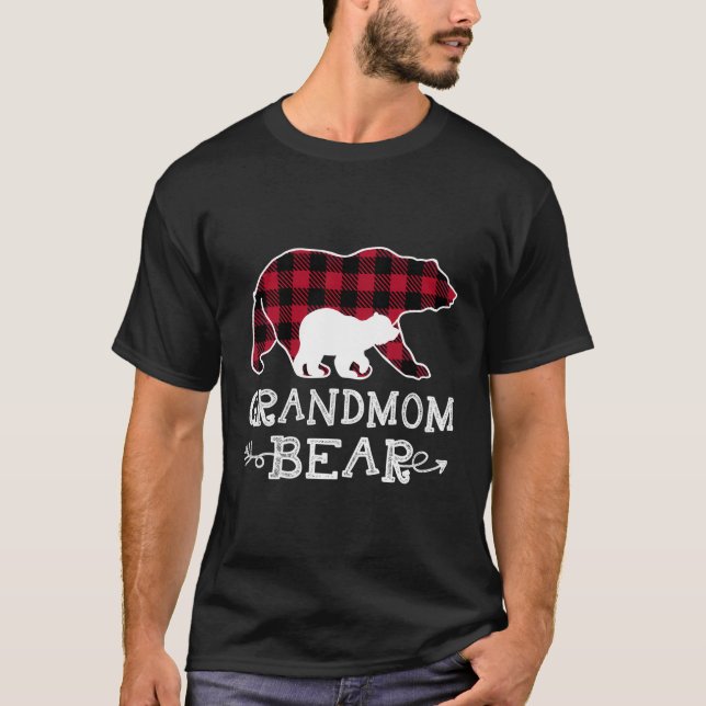 T-shirt Grand-mère Ours de Noël Pyjama Rouge Rouge Buffle  (Devant)