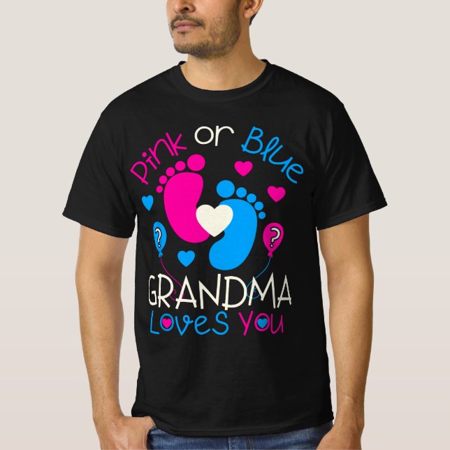 T-shirt Grand-Mère Rose Ou Bleu Vous Aime Bébé Genre Révél (Devant)