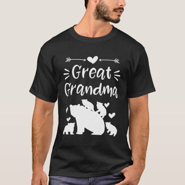 T-shirt Grand Ours De Grand-Mère Avec 4 Bébés Coeurs Doddl (Devant)