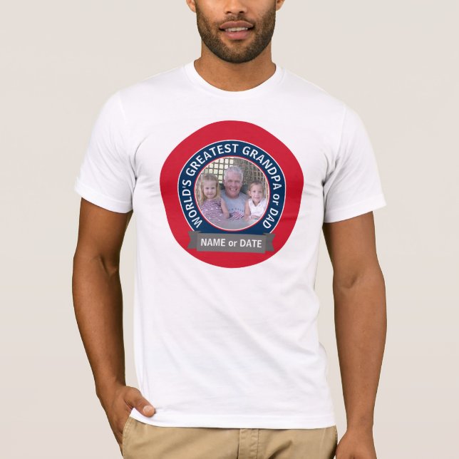 T-shirt Grand papa du monde Photo rouge blanc bleu (Devant)