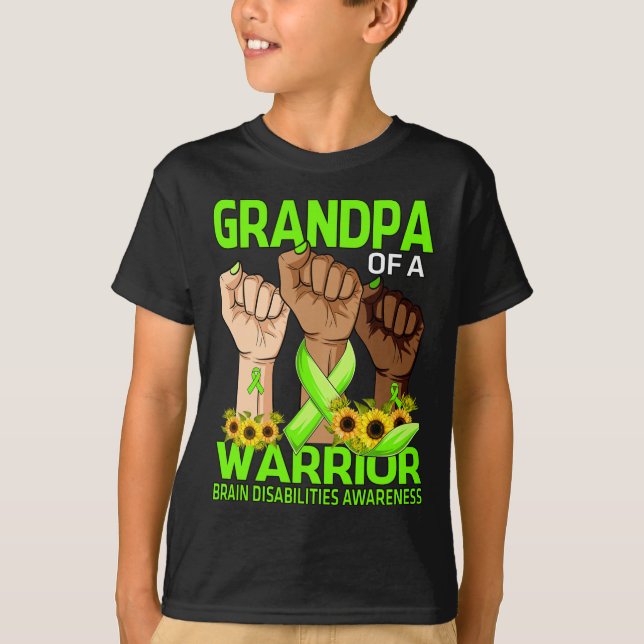T-shirt Grand-Père D'Un Guerrier Handicap Cerveau En Main (Devant)