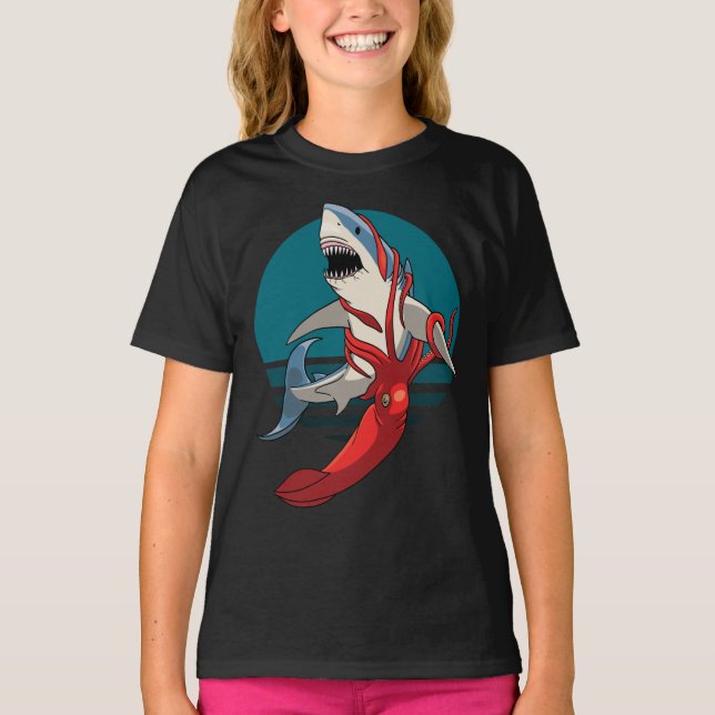 T-shirt Grand requin blanc et calmar géant (Devant)