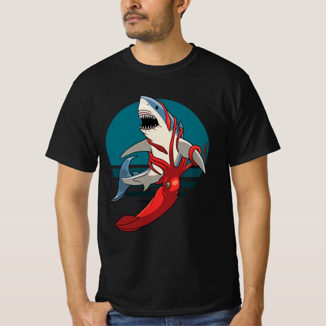 T-shirt Grand requin blanc et calmar géant (Devant)