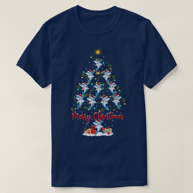 T-shirt Grand requin blanc Poisson de Noël Arbre Lumière D (Design devant)