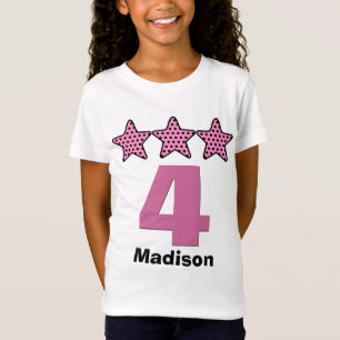 T-Shirt Grand ROSE de nombre de 4 d'anniversaire étoiles