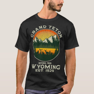 T-shirt Grand Teton Wyoming Badge Vintage Pêche Chasse