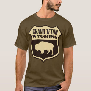 T-shirt Grand Teton Wyoming Retro Buffalo Shield Tan
