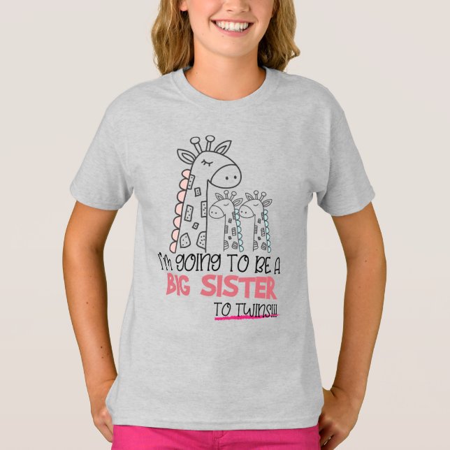 T-shirt Grande soeur à être jumeaux grossesse girafe (Devant)