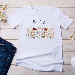 T-shirt Grande Sœur Aquarelle Fleur Sauvage Jolie Florale