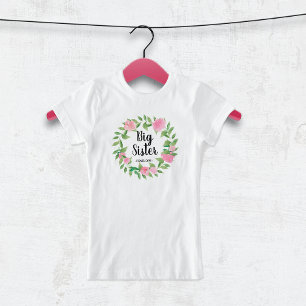 T-Shirt Grande Soeur Aquarelle Florale Wreath avec nom
