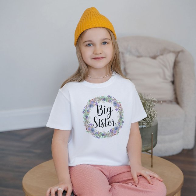 T-Shirt Grande Soeur Aquarelle Florale Wreath Girls (Créateur téléchargé)