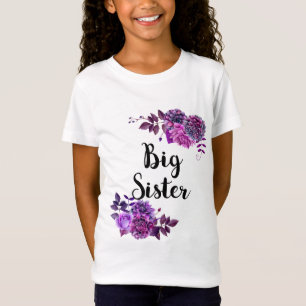 T-Shirt Grande soeur. Fleurs pourpres. Fille florale