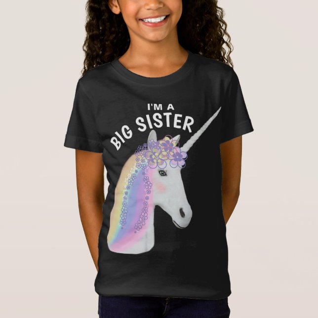 T-Shirt Grande soeur Unicorn noir rose (Devant)