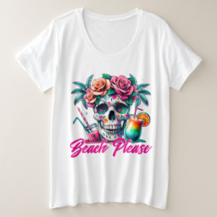T-Shirt Grande Taille Beach Please Tropical Skull