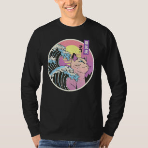T-shirt Grande vague rétro japonais Vaporwave Cat 90's Aes