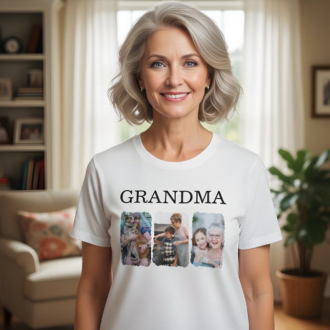 T-shirt Grandma 3 Photos Collage Tee, Personalized Family (Créateur téléchargé)