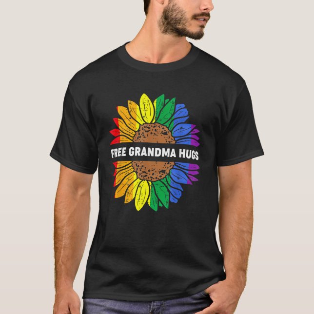 T-shirt Grandma Grandma Hugs Lgbt Daisy Rainbow Flower Hip (Devant)