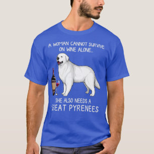 T-shirt Grands Pyrénées et vin Chien amusant 