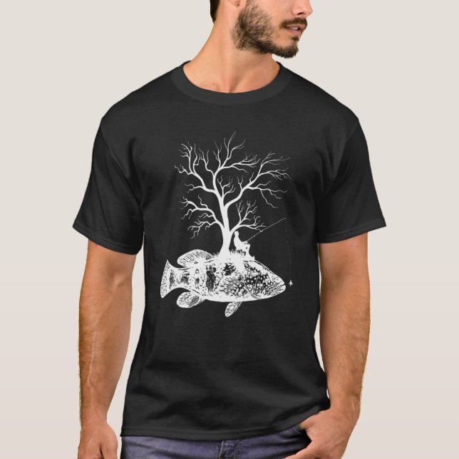 T-shirt Graphic Tree Fishing Rod  Fish Grouper 1 (Devant)