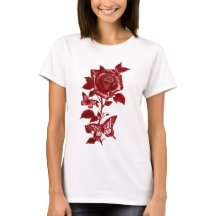 T-shirt graphique à l'encre rouge romantique avec