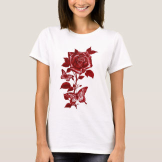 T-shirt graphique à l'encre rouge romantique avec