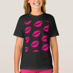 T-Shirt Graphique à Motif de Lèvres Rose Chaud
