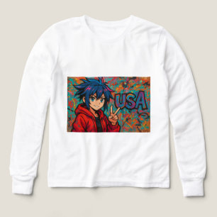 T-Shirt Graphique Anime USA Rouge Gras