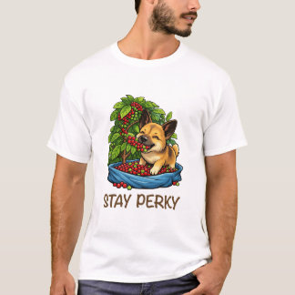 T-shirt graphique avec un chien mignon et du café 