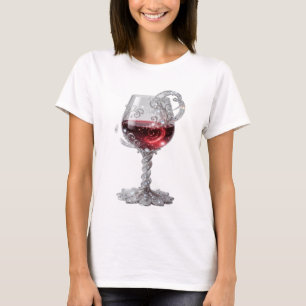 T-shirt graphique avec verre à vin rouge argenté