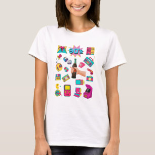 T-Shirt Graphique Collage Autocollants Rétro