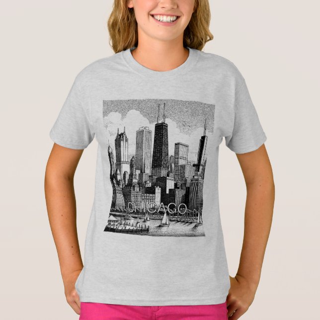 T-shirt graphique de Chicago Skyline (Devant)