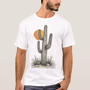 T-shirt Graphique de coucher de soleil rétro avec cactus S