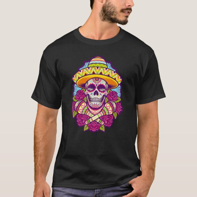 T-shirt Graphique de crâne cool Sombrero Dia De Los Muerto (Devant)
