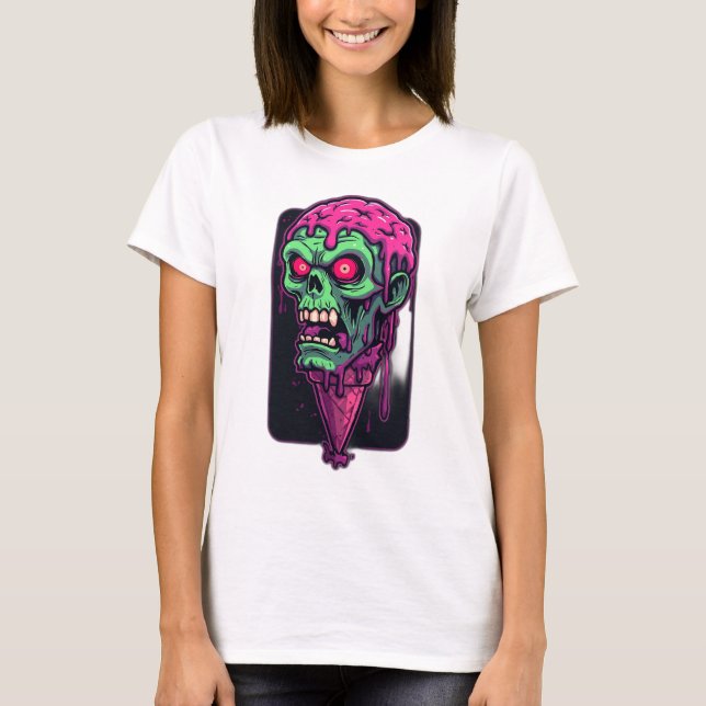 T-shirt Graphique de crème glacée Zombie Halloween amusant (Devant)