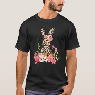 T-shirt graphique de Pâques Léopard Lapin Femmes F