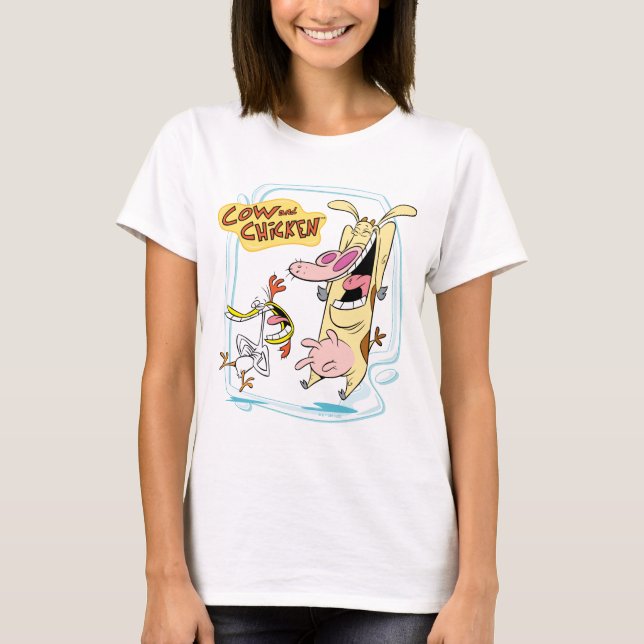 T-shirt Graphique de rire de vache et de poulet (Devant)