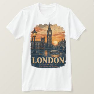 T-shirt Graphique de voyage rétro Londres Big Ben Coucher 