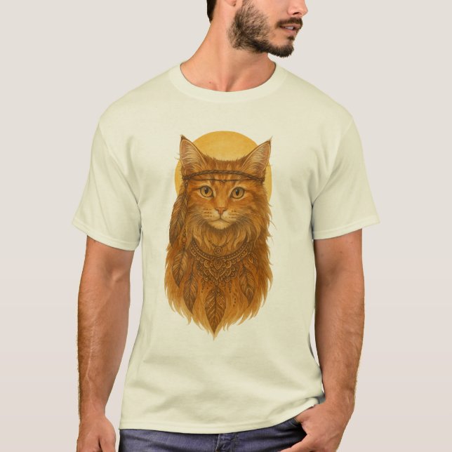 T-Shirt Graphique Esprit de Chat Doré Boho (Devant)