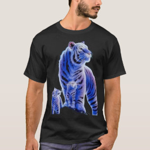 T-Shirt Graphique Famille de Tigre de Glace Bleu M