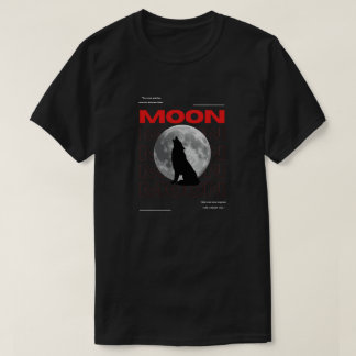 T-Shirt Graphique Loup Lune Noir Esthétique