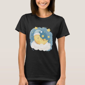 T-Shirt Graphique Lune et Étoiles Endormies