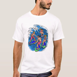 T-Shirt Graphique Rétro Équipe de Surf sur une Vag