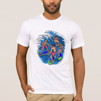 T-Shirt Graphique Rétro Équipe de Surf sur une Vag