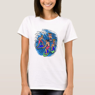 T-Shirt Graphique Rétro Équipe de Surf Vague Océan