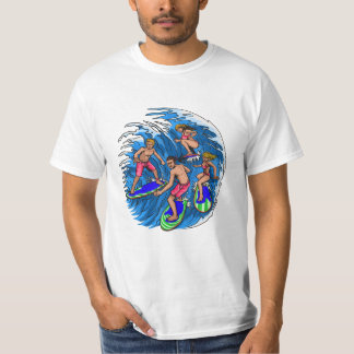 T-Shirt Graphique Rétro Équipe de Surf Vague Océan
