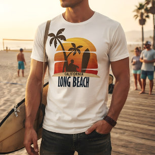 T-shirt Graphique Rétro Surf Couché de Soleil à Long Beach