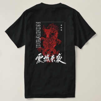 T-Shirt Graphique Rouge Dragon Japonais Streetwear