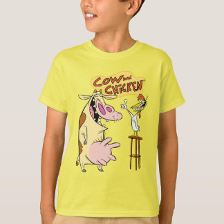 T-shirt Graphique souriant de vache et de poulet