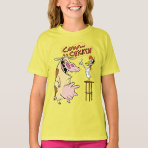 T-shirt Graphique souriant de vache et de poulet